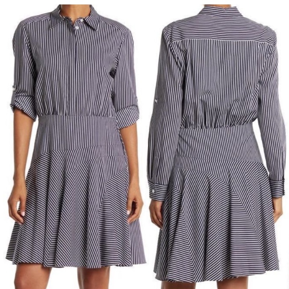 Jason Wu stripe asymmetrical tiered shirt long sleeve dress Size 2 NWT